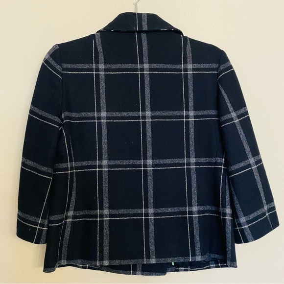 Banana Republic Plaid Black Pea Coat Wool Blend Size XS Preppy Academia Business - Picture 2 of 13
